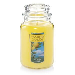 22oz Sicilian Lemon Original Large Jar Candle: Yankee Candle, 150hr Burn Time
